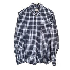 Gap Men's Button-Up Shirt Large Blue White Check Plaid Cotton Long Sleeve Pocket